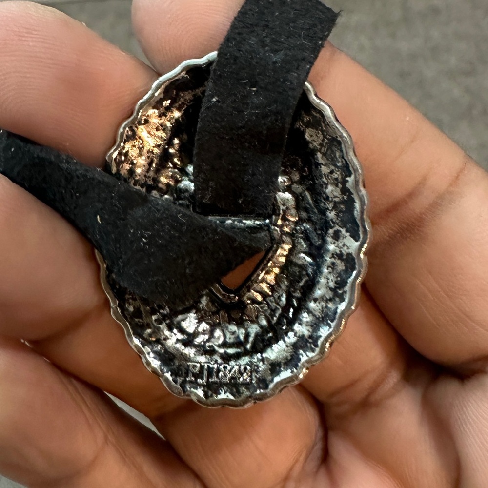 Black Choker Necklace with Silver Pendant - Picture 2 of 2